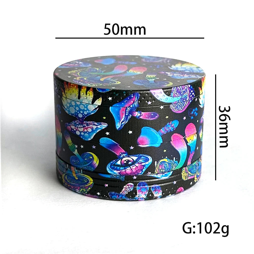 50MM 4 layer Metal Herb Grinder Mushroom Pattern