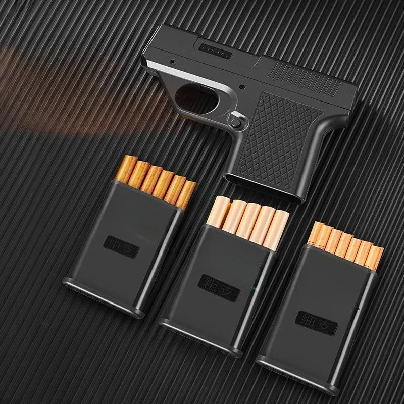 Gun Type Butane Gas Lighter Three Capacity Cigarette Holder
