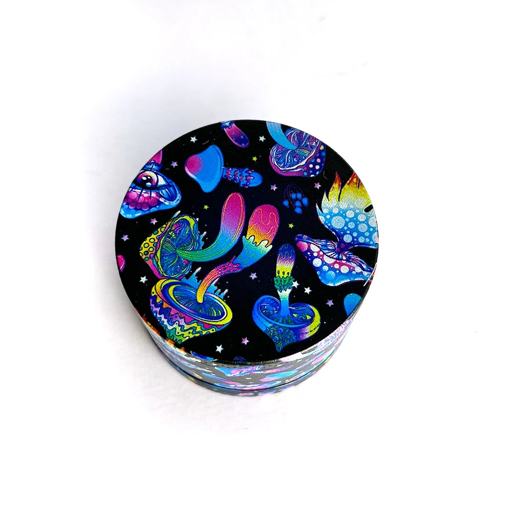 50MM 4 layer Metal Herb Grinder Mushroom Pattern