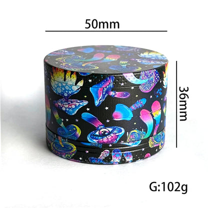 50MM 4 layer Metal Herb Grinder Mushroom Pattern