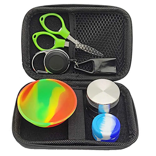 1Set Smoking Kit With 40mm Grinder 67mm Silicone Bowl Lighter Holder 5ml Silicone Jar Scissors