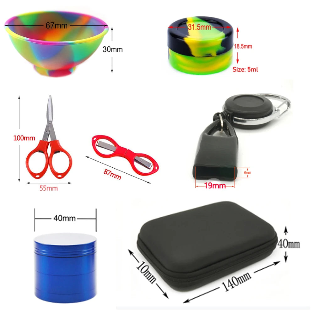 1Set Smoking Kit With 40mm Grinder 67mm Silicone Bowl Lighter Holder 5ml Silicone Jar Scissors