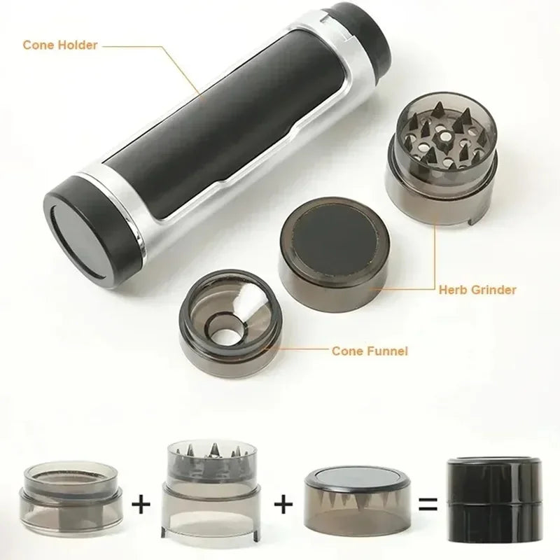 Portable 3 in 1 Tobacco Grinder with Filling Horn Tube